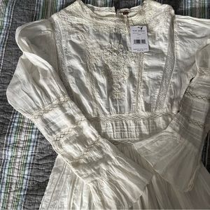 Women’s Free People Dress Ivory Size 4 Victorian Mini Dress NWT